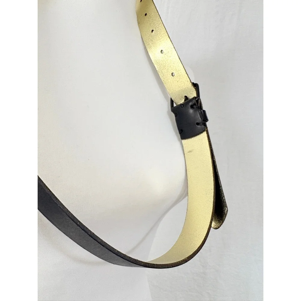 Sofie D'Hoore Black Leather Belt with Gold Metallic Interior Size 80 Belgian